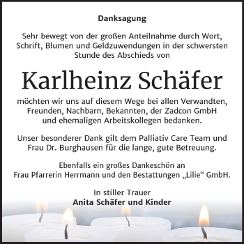 Traueranzeige von Karlheinz Schäfer von Mitteldeutsche Zeitung Dessau-Roßlau