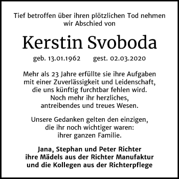 Traueranzeige von Kerstin Svoboda von Super Sonntag Aschersleben