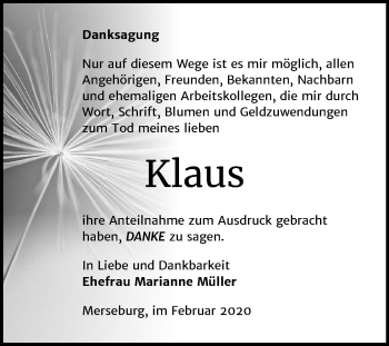 Traueranzeige von Klaus Müller von Super Sonntag Merseburg/Querfurt