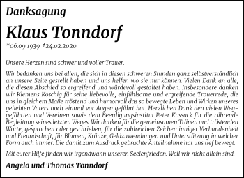 Traueranzeige von Klaus Tonndorf von Super Sonntag Dessau-Roßlau