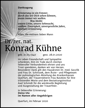 Traueranzeige von Konrad Kühne von Mitteldeutsche Zeitung Merseburg/Querfurt