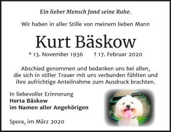 Traueranzeige von Kurt Bäskow von Super Sonntag Zeitz