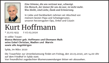 Traueranzeige von Kurt Hoffmann von Mitteldeutsche Zeitung Mansfelder Land