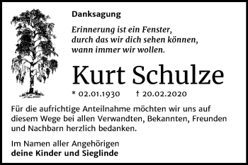 Traueranzeige von Kurt Schulze von Mitteldeutsche Zeitung Wittenberg