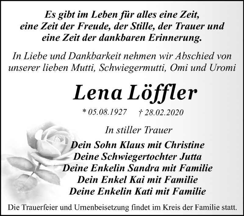  Traueranzeige für Lena Löffler vom 07.03.2020 aus Mitteldeutsche Zeitung Zeitz