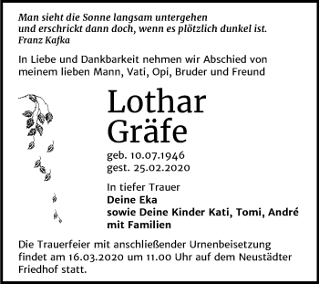 Traueranzeige von Lothar Gräfe von Mitteldeutsche Zeitung Halle/Saalkreis