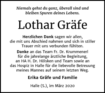 Traueranzeige von Lothar Gräfe von Mitteldeutsche Zeitung Halle/Saalkreis