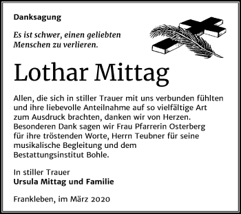 Traueranzeige von Lothar Mittag von Super Sonntag Merseburg/Querfurt