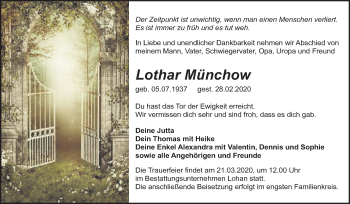 Traueranzeige von Lothar Münchow von Mitteldeutsche Zeitung Bitterfeld