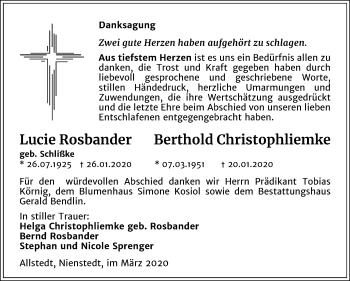 Traueranzeige von Lucie und Berthold  von Super Sonntag Sangerhausen
