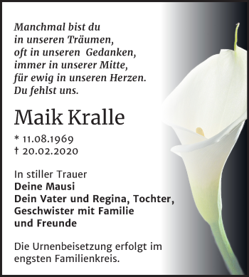 Traueranzeige von Maik Kralle von Mitteldeutsche Zeitung Wittenberg