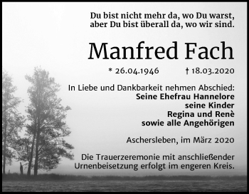 Traueranzeige von Manfred Fach von Super Sonntag Aschersleben