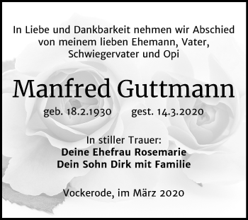 Traueranzeige von Manfred Guttmann von Mitteldeutsche Zeitung Wittenberg