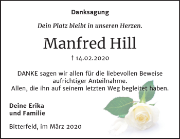 Traueranzeige von Manfred Hill von Mitteldeutsche Zeitung Bitterfeld