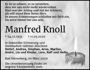 Traueranzeige von Manfred Knoll von Mitteldeutsche Zeitung Merseburg/Querfurt