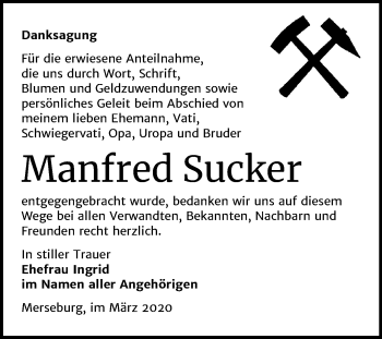 Traueranzeige von Manfred Sucker von Super Sonntag Merseburg/Querfurt