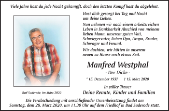 Traueranzeige von Manfred Westphal von Super Sonntag Quedlinburg