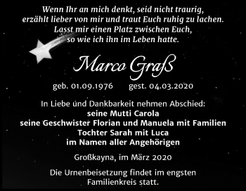 Traueranzeige von Marco Graß von Mitteldeutsche Zeitung Merseburg/Querfurt