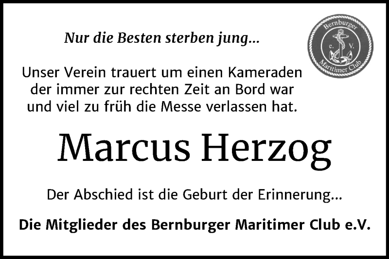  Traueranzeige für Marcus Herzog vom 28.03.2020 aus Super Sonntag Bernburg