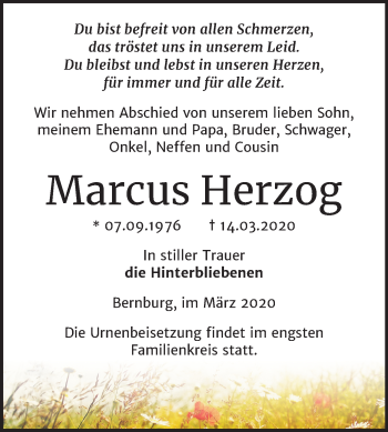 Traueranzeige von Marcus Herzog von Mitteldeutsche Zeitung Bernburg