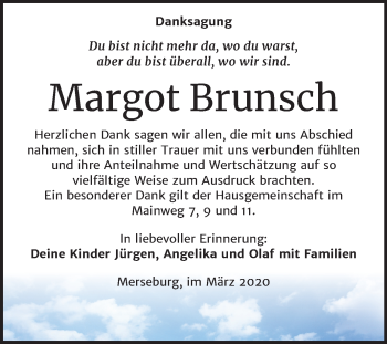 Traueranzeige von Margot Brunsch von Mitteldeutsche Zeitung Merseburg/Querfurt
