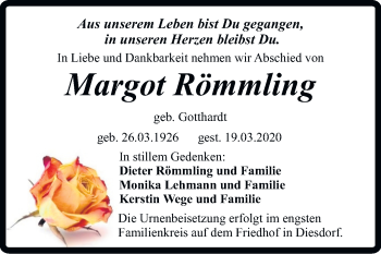 Traueranzeige von Margot Römmling von Mitteldeutsche Zeitung Quedlinburg