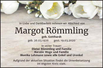 Traueranzeige von Margot Römmling von Super Sonntag Köthen