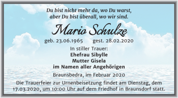 Traueranzeige von Mario Schulze von Mitteldeutsche Zeitung Merseburg/Querfurt