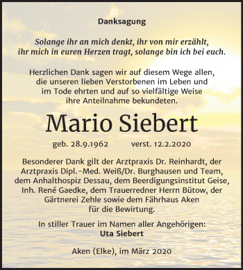 Traueranzeige von Mario Siebert von Super Sonntag Köthen