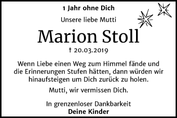 Traueranzeige von Marion Stoll von Mitteldeutsche Zeitung Bernburg