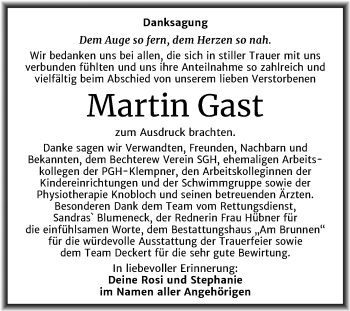 Traueranzeige von Martin Gast von Super Sonntag Mansfelder Land