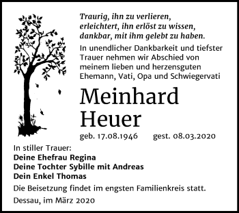 Traueranzeige von Meinhard Heuer von Mitteldeutsche Zeitung Dessau-Roßlau