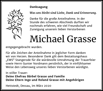 Traueranzeige von Michael Grasse von Mitteldeutsche Zeitung Dessau-Roßlau / Mansfelder Land