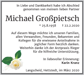 Traueranzeige von Michael Großpietsch von Super Sonntag Mansfelder Land