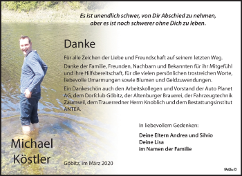 Traueranzeige von Michael Köstler von Mitteldeutsche Zeitung Zeitz