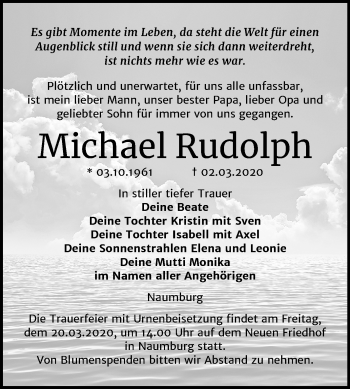 Traueranzeige von Michael Rudolph von Wochenspiegel Naumburg/Nebra
