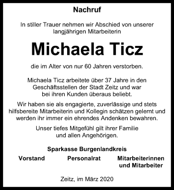 Traueranzeige von Michaela Ticz von Mitteldeutsche Zeitung Zeitz