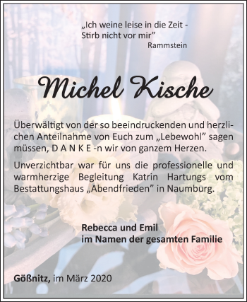 Traueranzeige von Michel Kische von Mitteldeutsche Zeitung Naumburg/Nebra