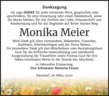 Traueranzeige von Monika Meier von Super Sonntag Köthen