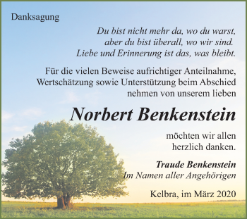 Traueranzeige von Norbert Benkenstein von Mitteldeutsche Zeitung Sangerhausen