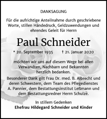 Traueranzeige von Paul Schneider von Mitteldeutsche Zeitung Wittenberg