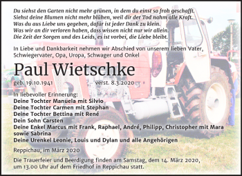Traueranzeige von Paul Wietschke von Mitteldeutsche Zeitung Köthen