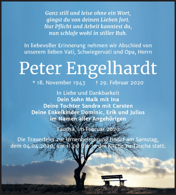 Traueranzeige von Peter Engelhardt von Wochenspiegel Weißenfels