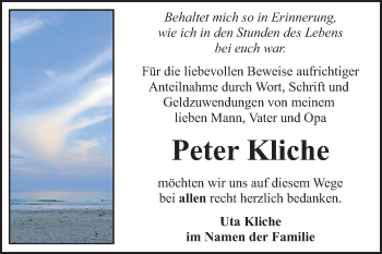 Traueranzeige von Peter Kliche von Mitteldeutsche Zeitung Bitterfeld