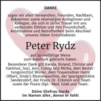 Traueranzeige von Peter Rydz von Wochenspiegel Bitterfeld