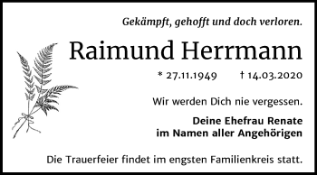 Traueranzeige von Raimund Herrmann von Wochenspiegel Bitterfeld