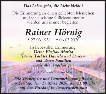 Traueranzeige von Rainer Hörnig von Mitteldeutsche Zeitung Aschersleben / Mansfelder Land