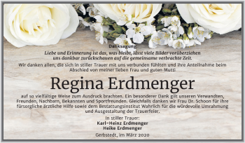 Traueranzeige von Regina Erdmenger von Wochenspiegel Mansfelder Land