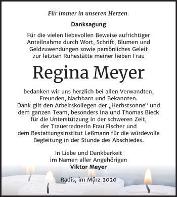 Traueranzeige von Regina Meyer von Super Sonntag Wittenberg