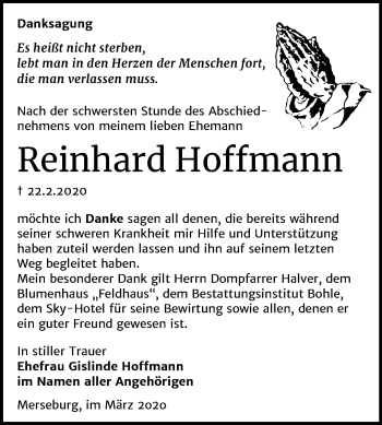 Traueranzeige von Reinhard Hoffmann von Super Sonntag Merseburg/Querfurt